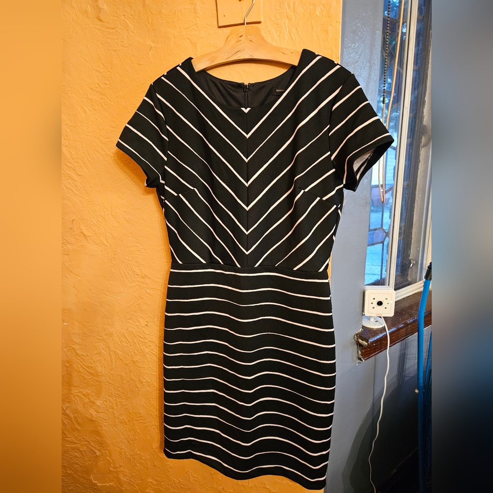 Banana Republic Black w white stripes a-line dress Size 10